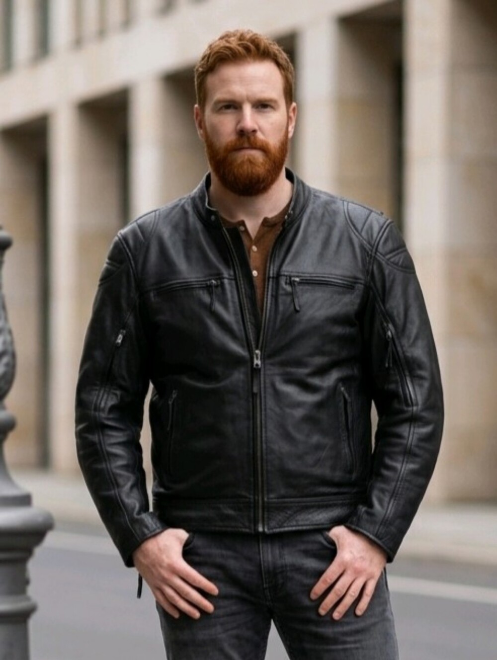 The Maverick Men's Motorcycle Leather Jacket (Style: FIM262NTCZ) by First MFG XL